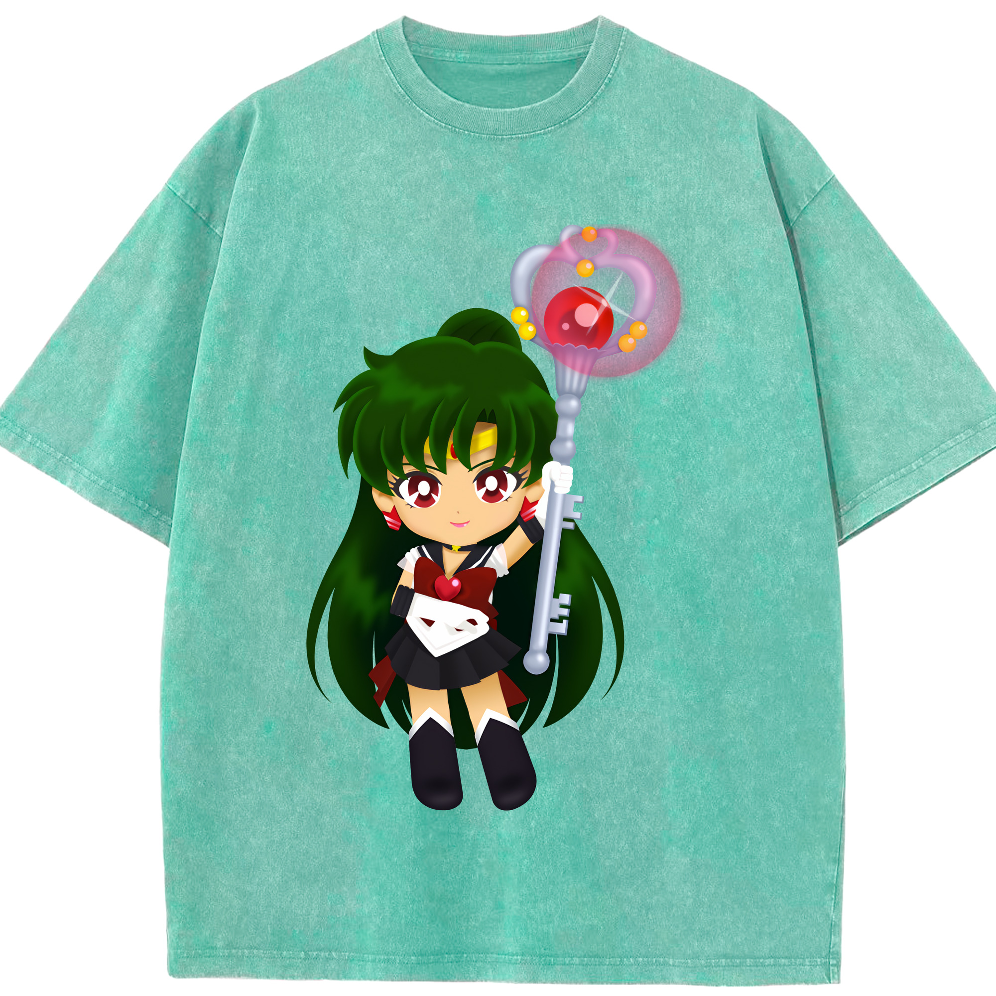 （画像用） 美少女戦士セーラームーン 冥王せつな Sailor Moon Meiou Setsuna 綿100% ヴィンテージ風 半袖Tシャツ（フロントプリント）